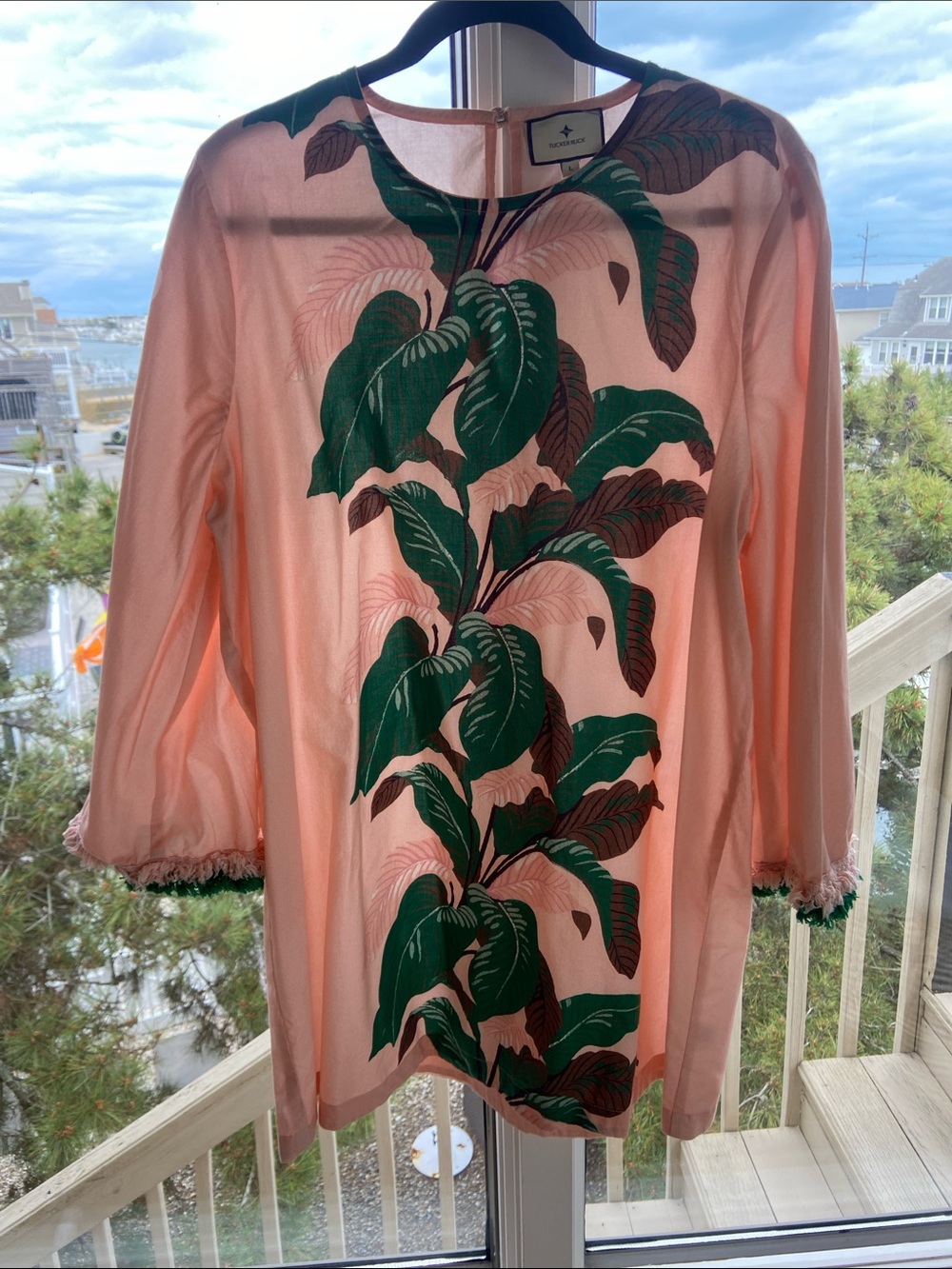 Tuckernuck Pink Tunic Swim Coverup with Green Leaf Print